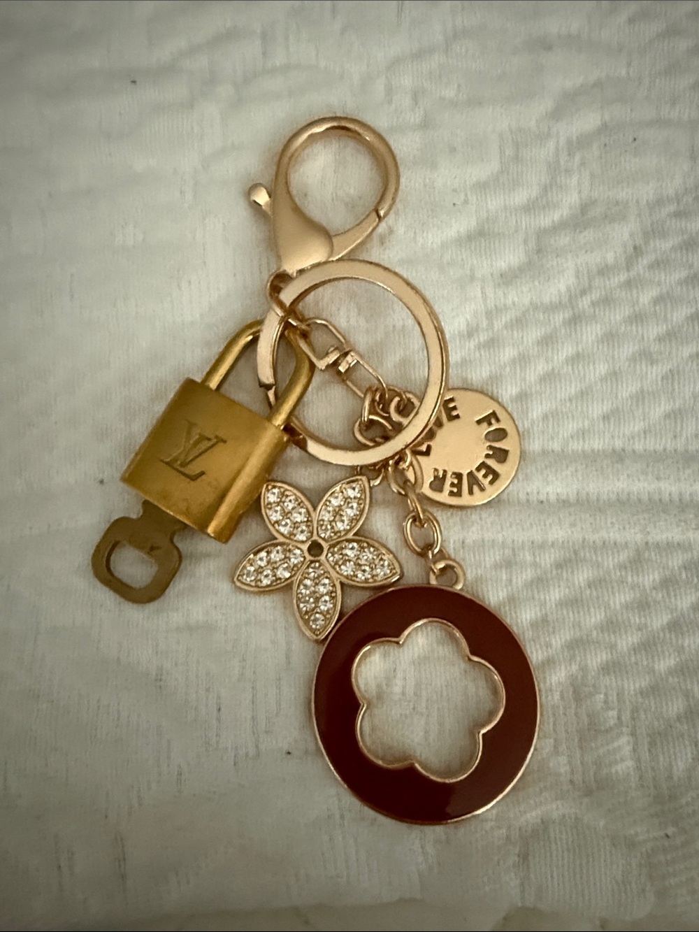 Louis Vuitton Gold-Tone and Burgundy Flower unbranded bag Charm or Key Holder